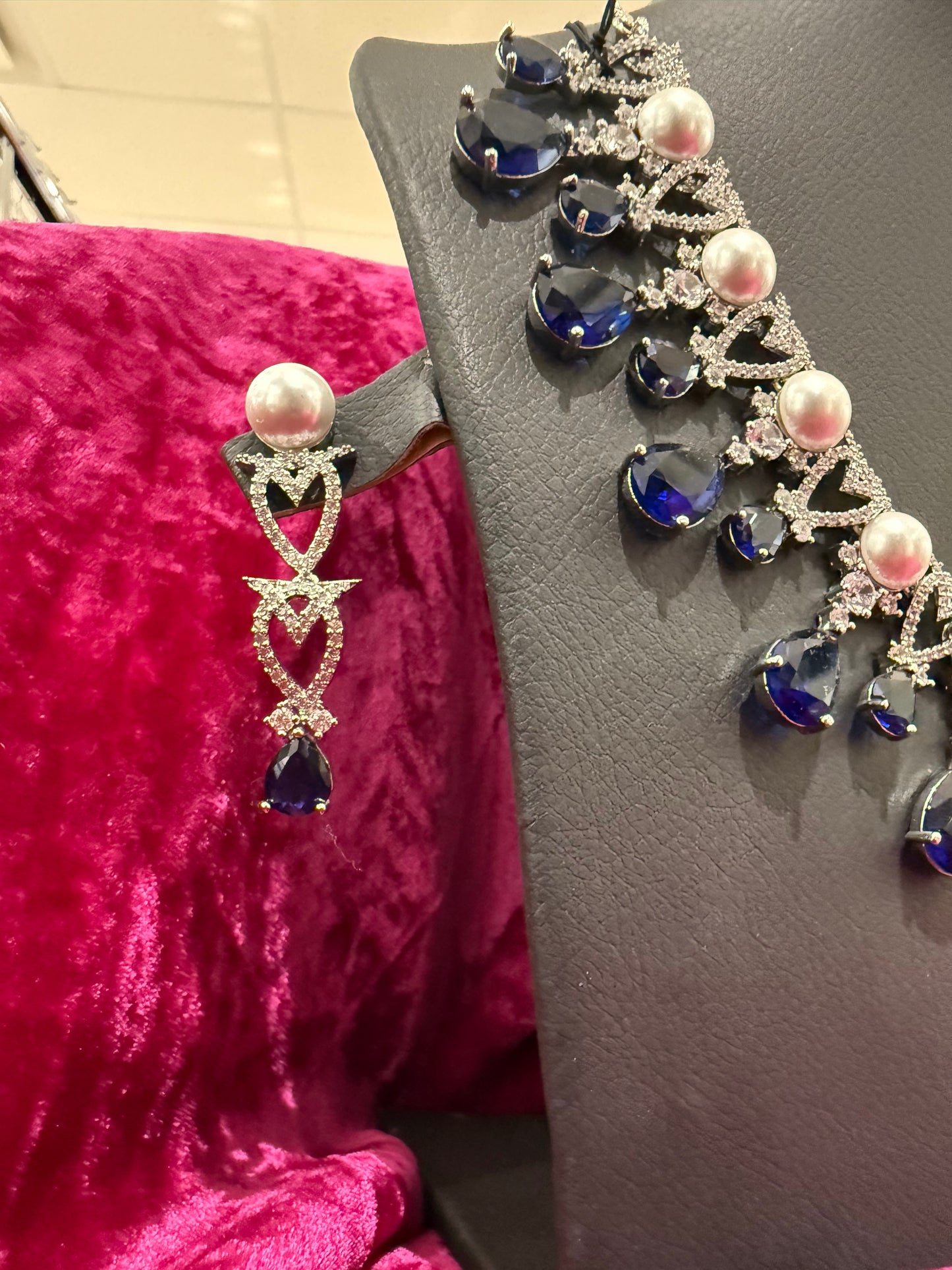 Royal Blue Pearl Statement Necklace Set