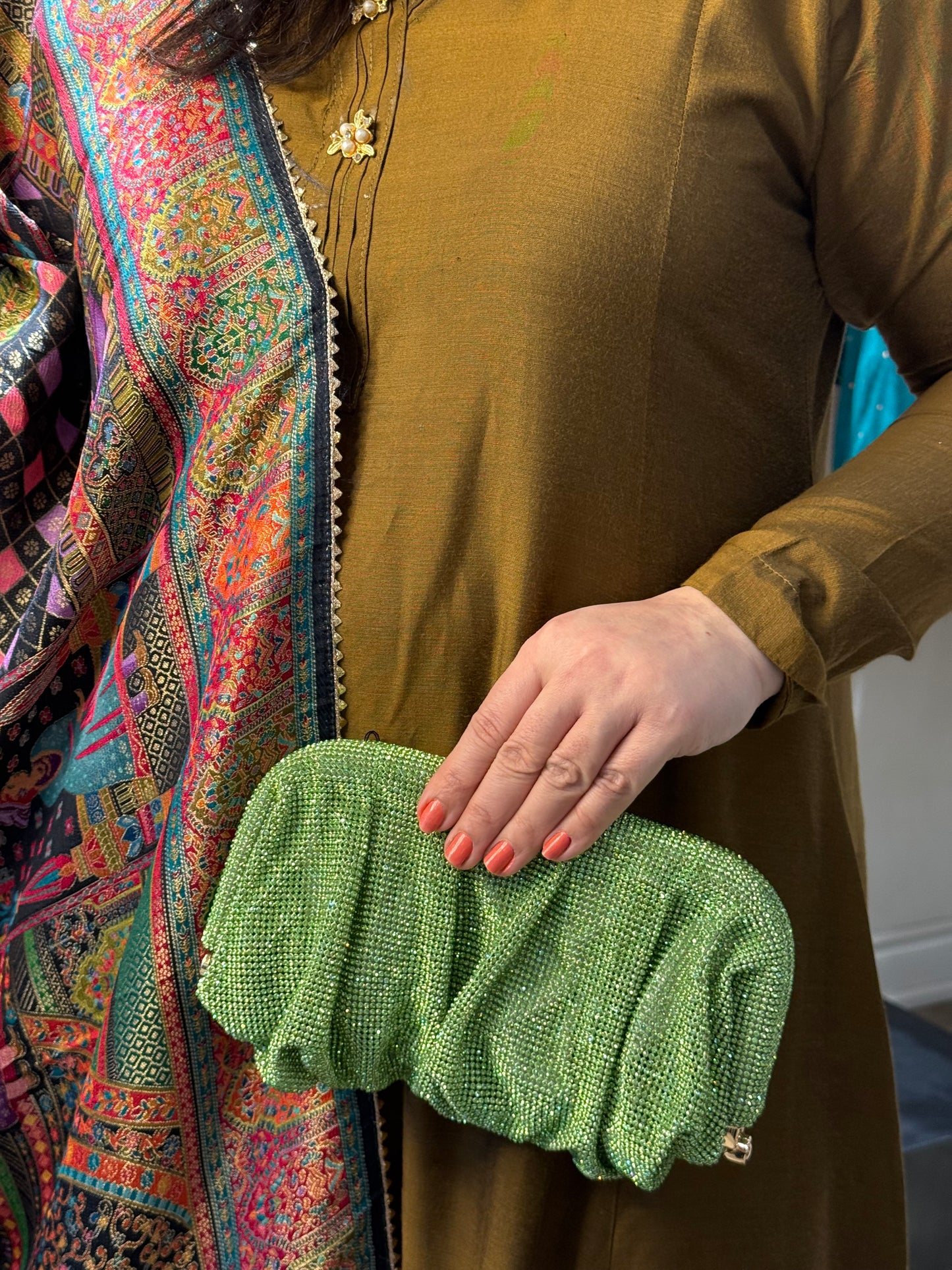 Emerald Sparkle Crystal Clutch