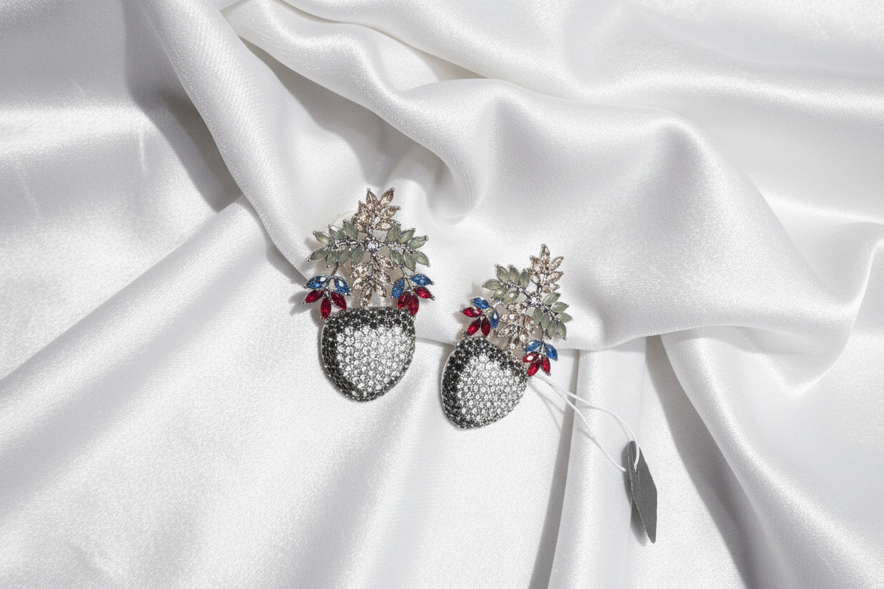 Crystal Heart Floral Statement Brooch