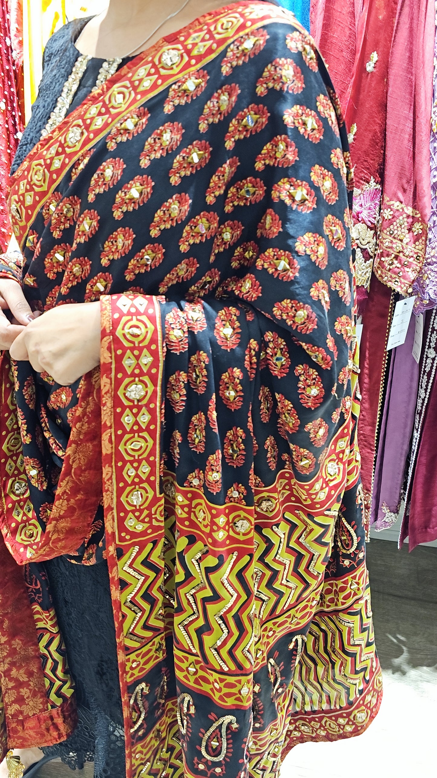 H Black Pure Digital Silk Dupatta