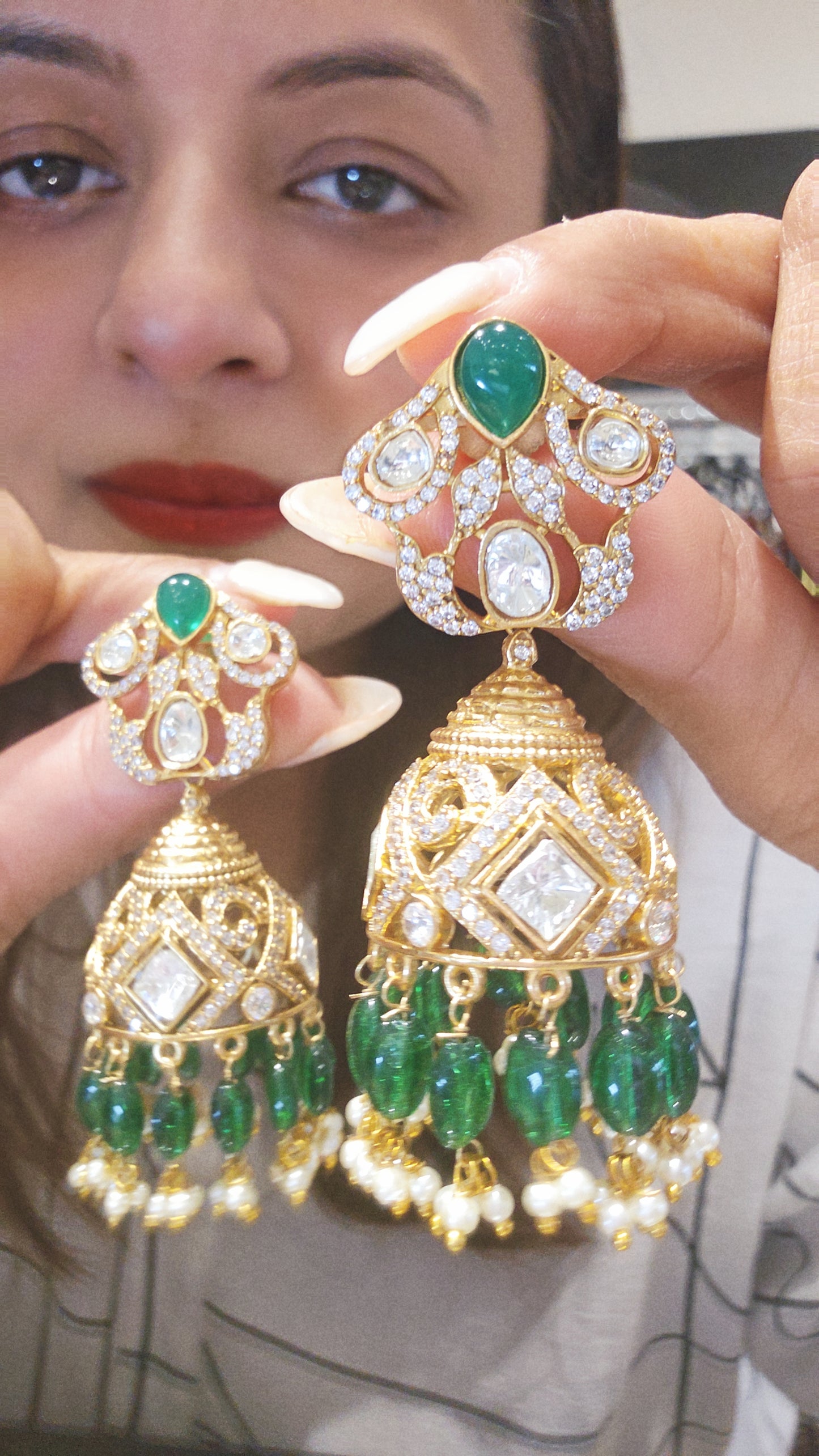 Gold Green Jhumka