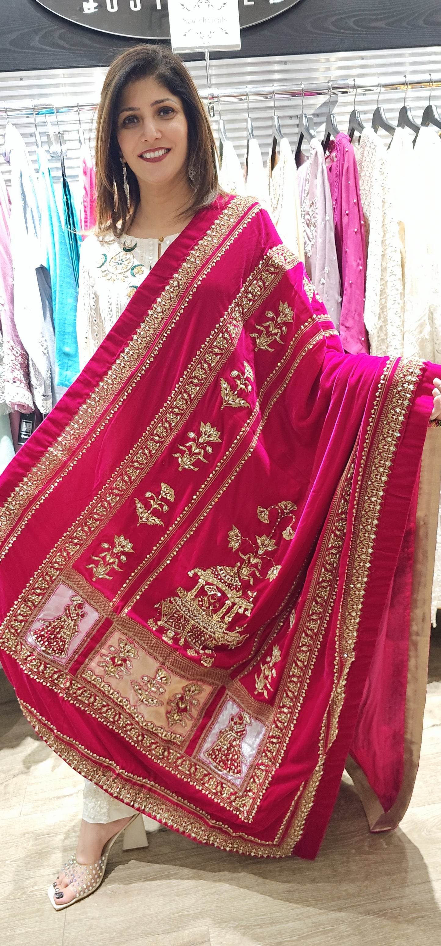 Velvet Pink Rajasthani Shawl