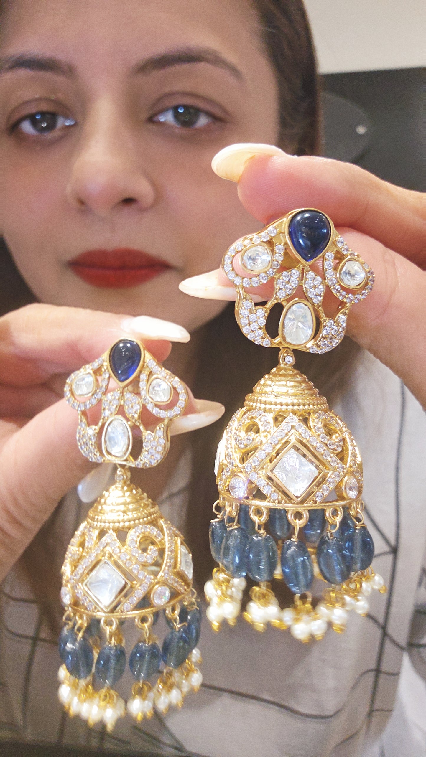 Gold Blue Jhumka