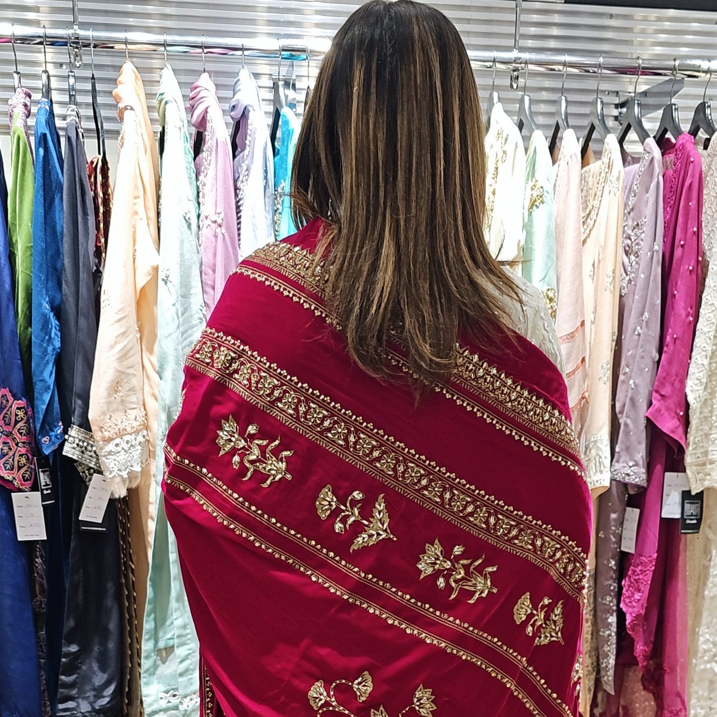 Velvet Pink Rajasthani Shawl