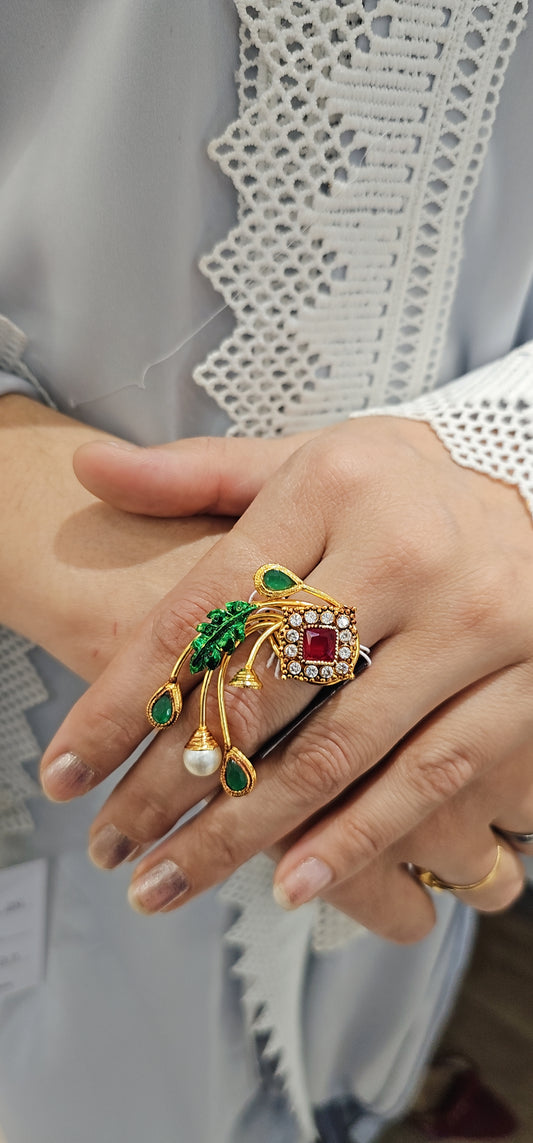 Gold Green Ruby Ring