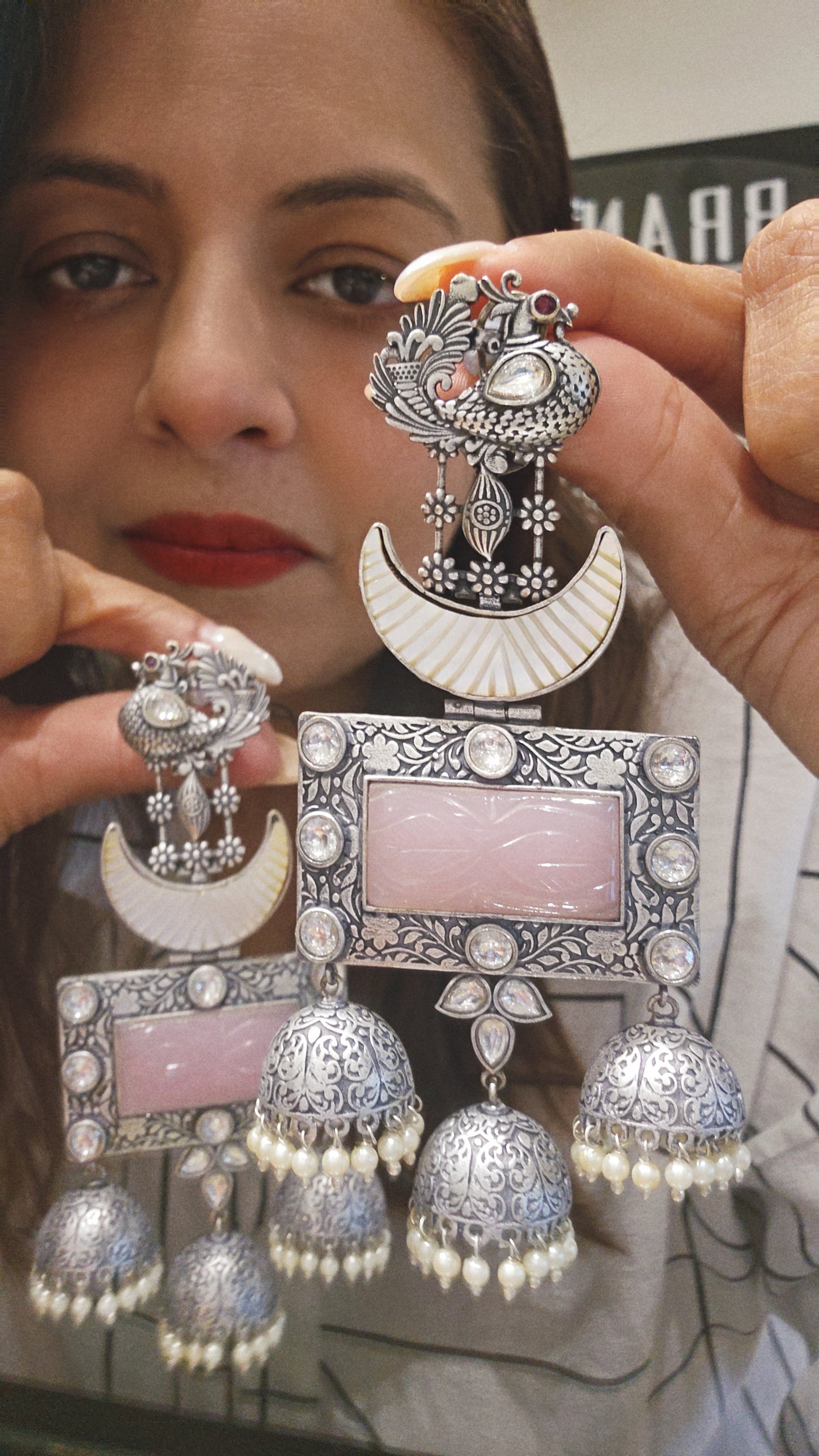 Silver Pearl Jhumka Earrings