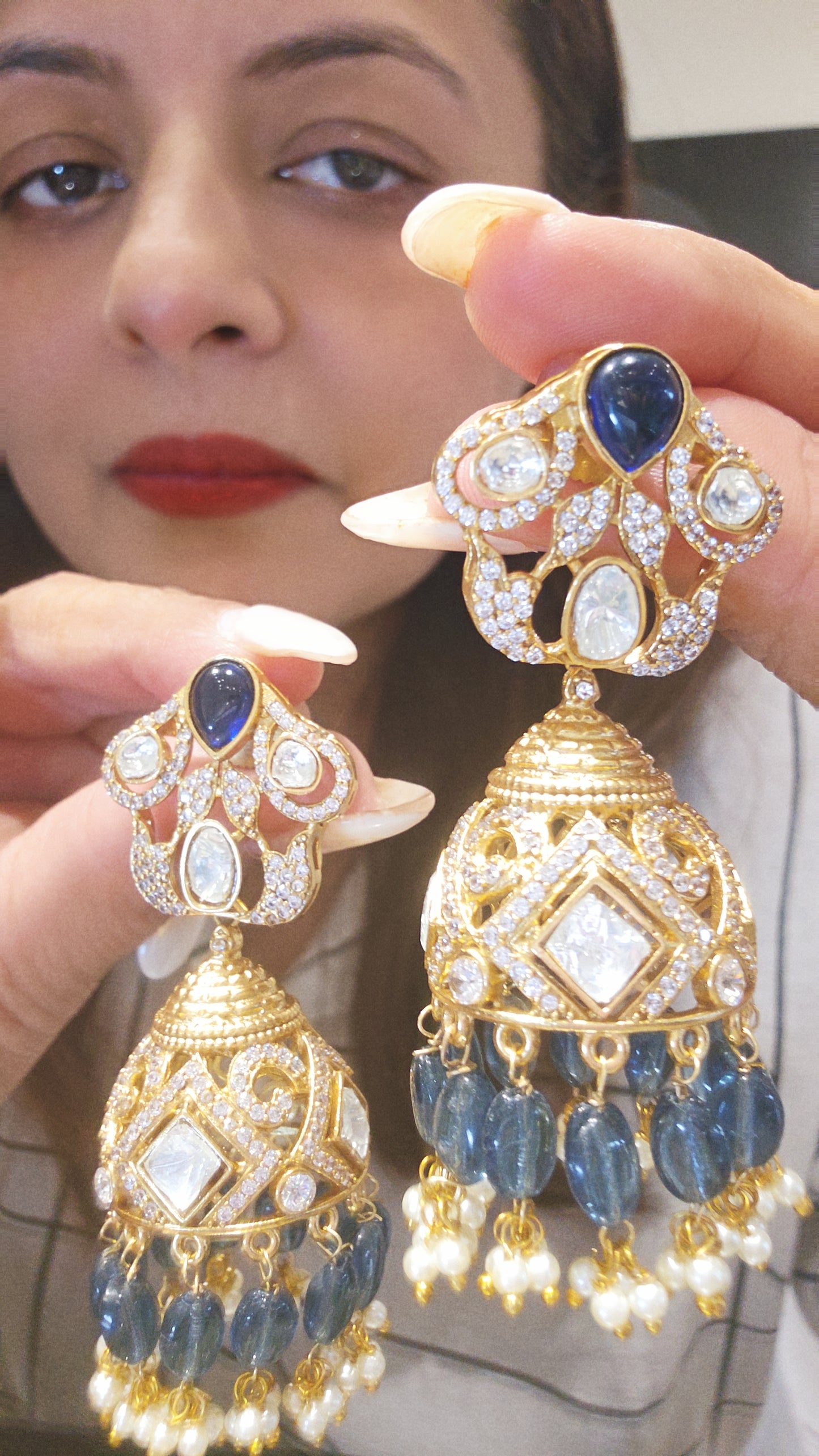 Gold Blue Jhumka