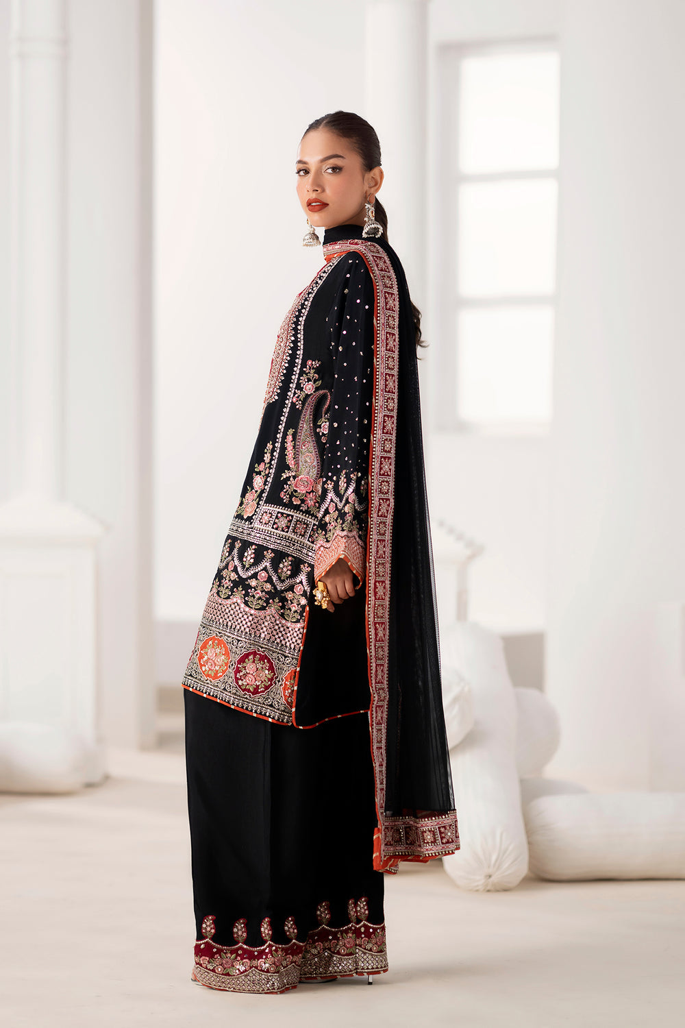 Elegant Black Embroidered Pakistani Suit with Statement Dupatta