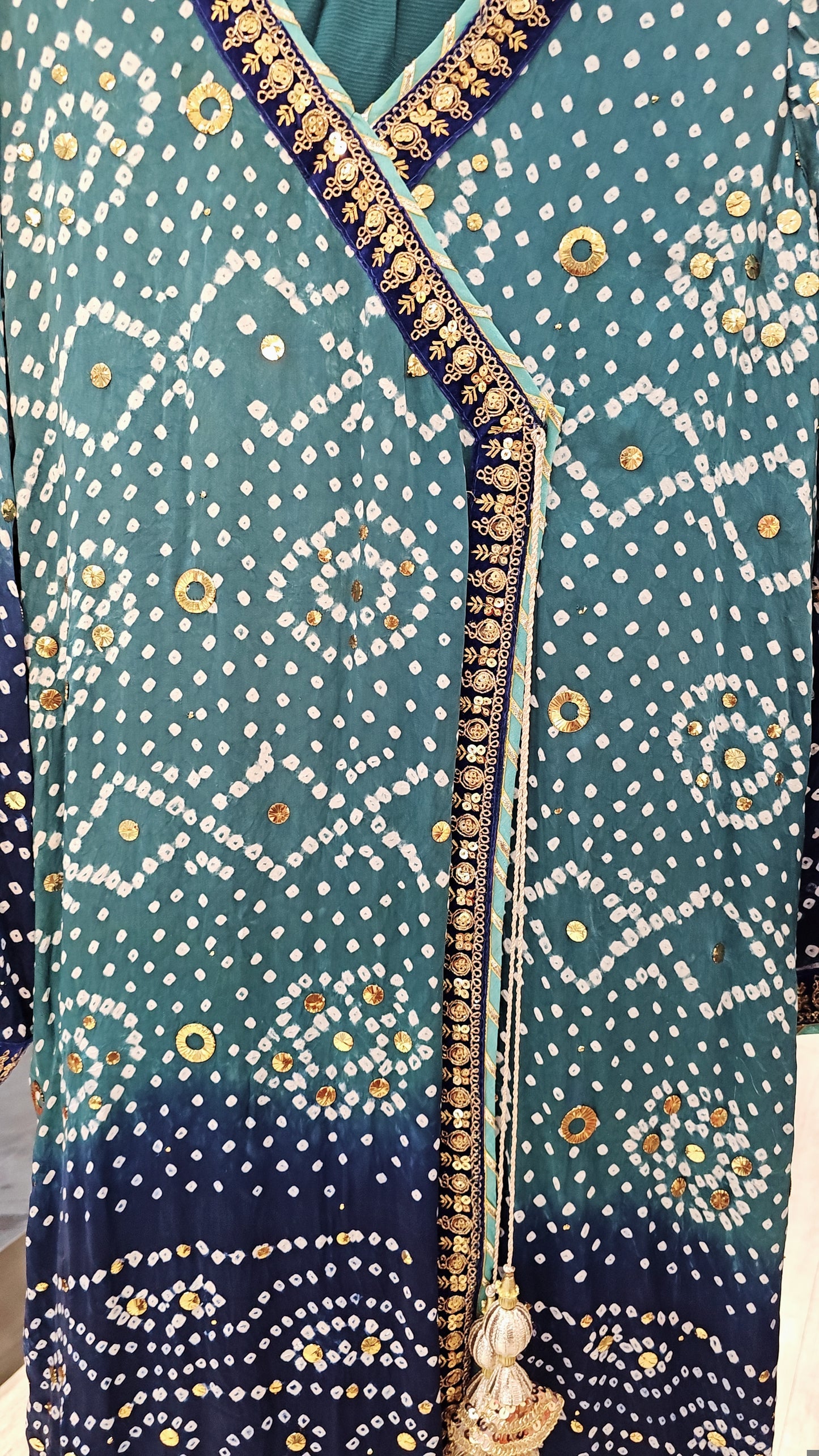 Navy & Teal Bandhani Elegance – 3 Piece Suit Set