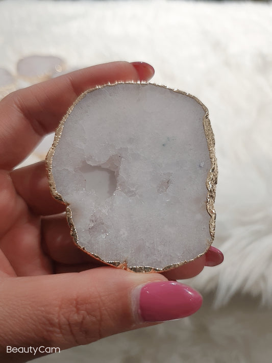 White Agate Druzy Gemstone Agate | cellphone grips | Electroplated Cellphone Grip | Rose Quartz Phone Grip