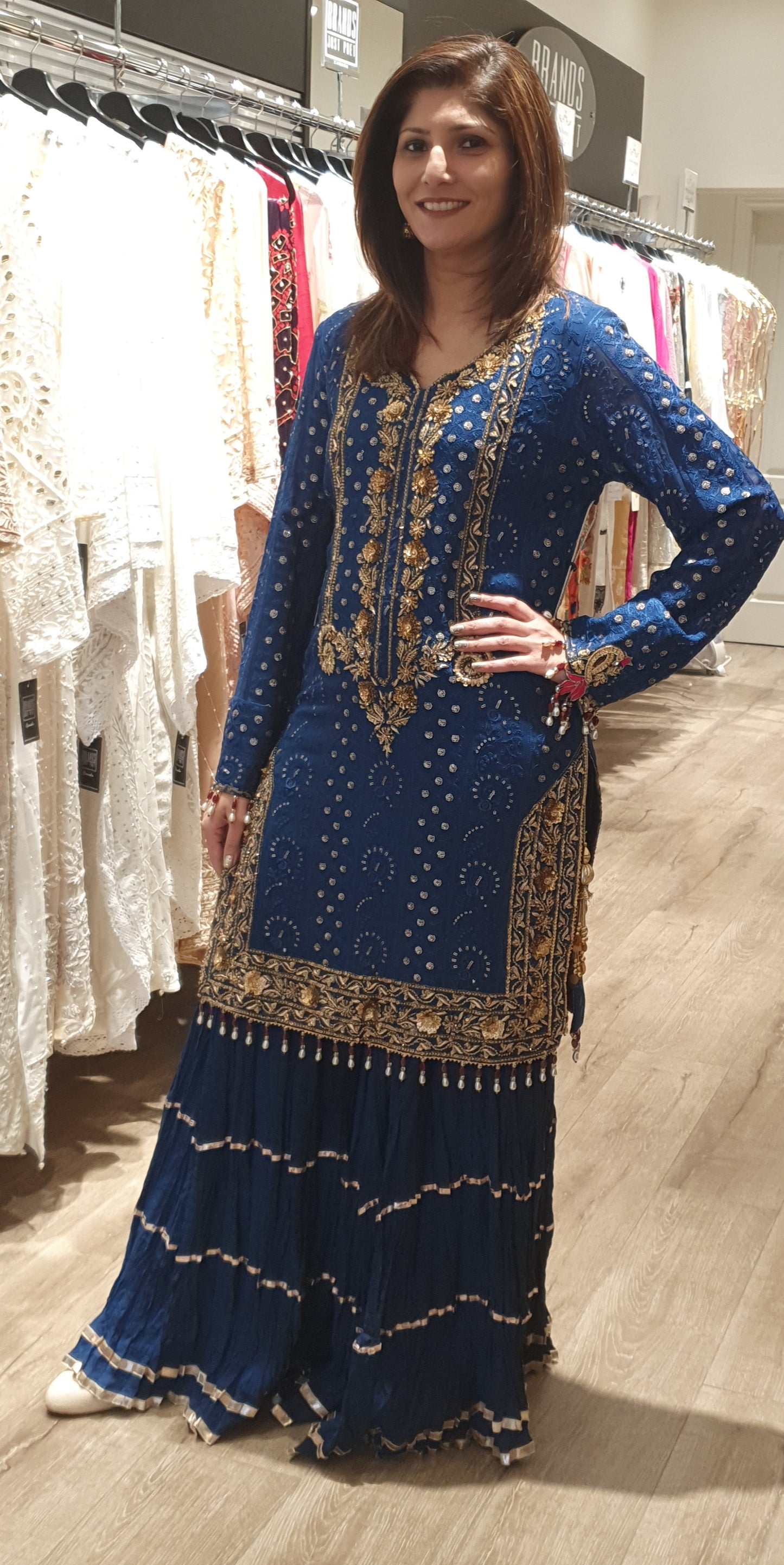 Blue Chikenkari with Gharara