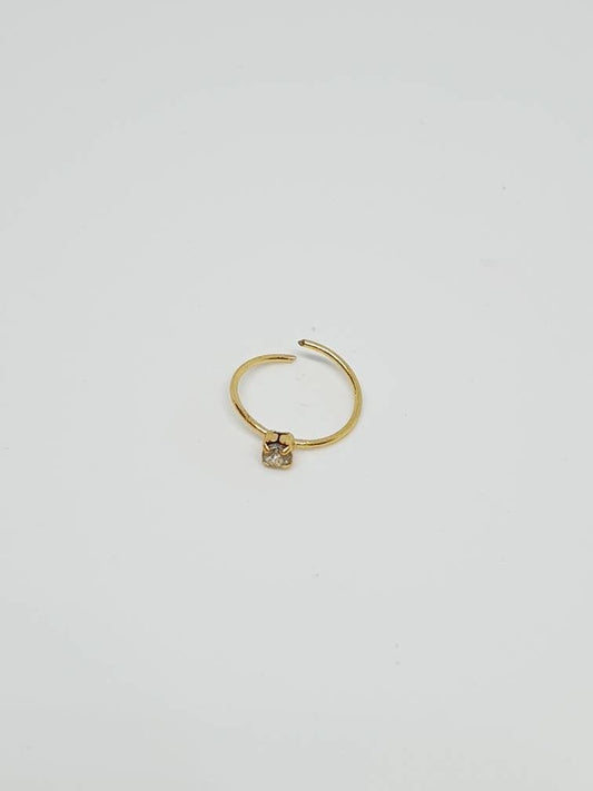 9ct Gold Nose Hoop with Cubic Zirconia Stone - Jewelled, Open Hoop Nose Ring