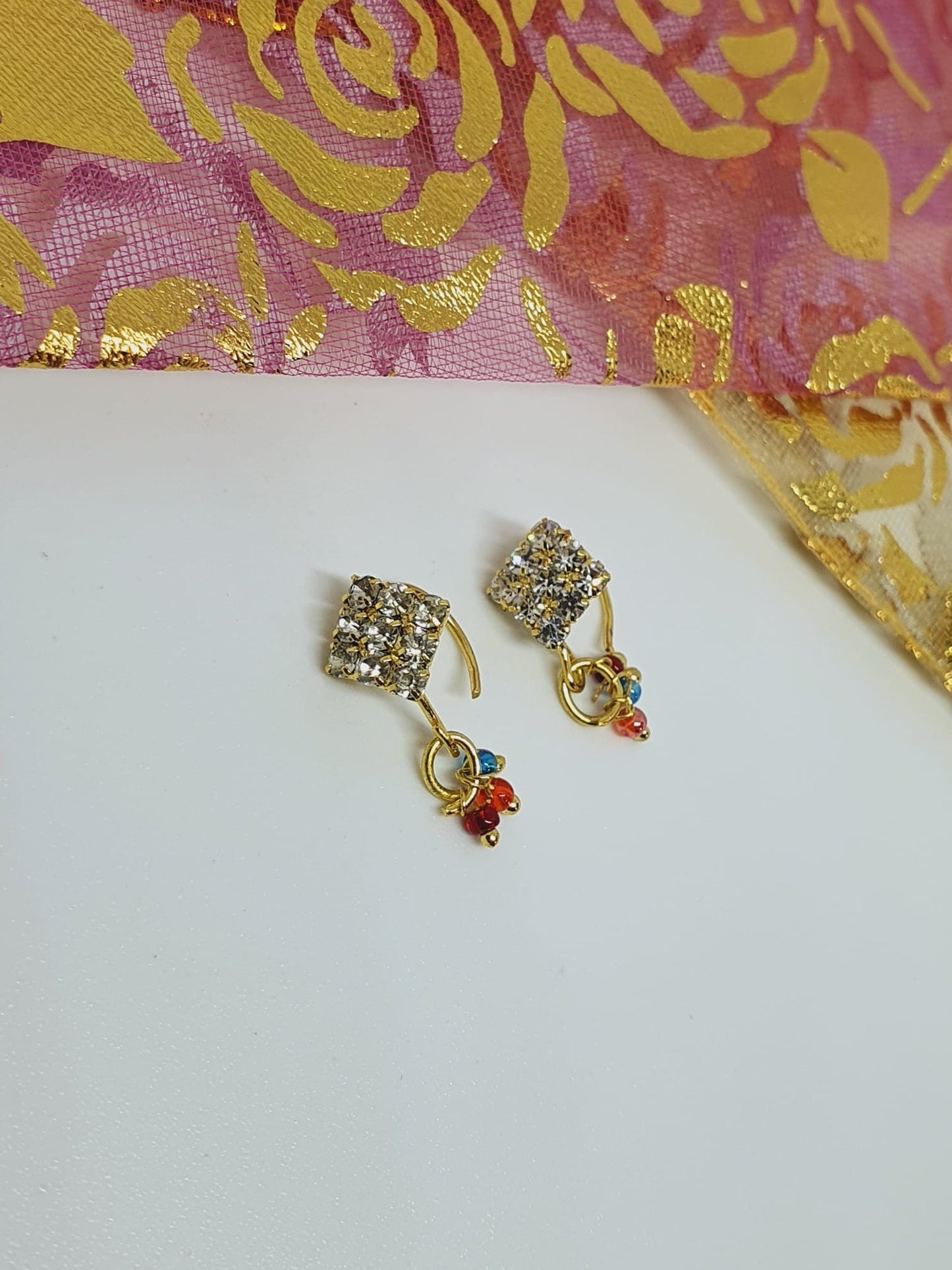 2 Pieces Clear Multi Dangle Nose Ring Gold Bollywood Wedding Indian Jewelry Women Pierced Nose Ring