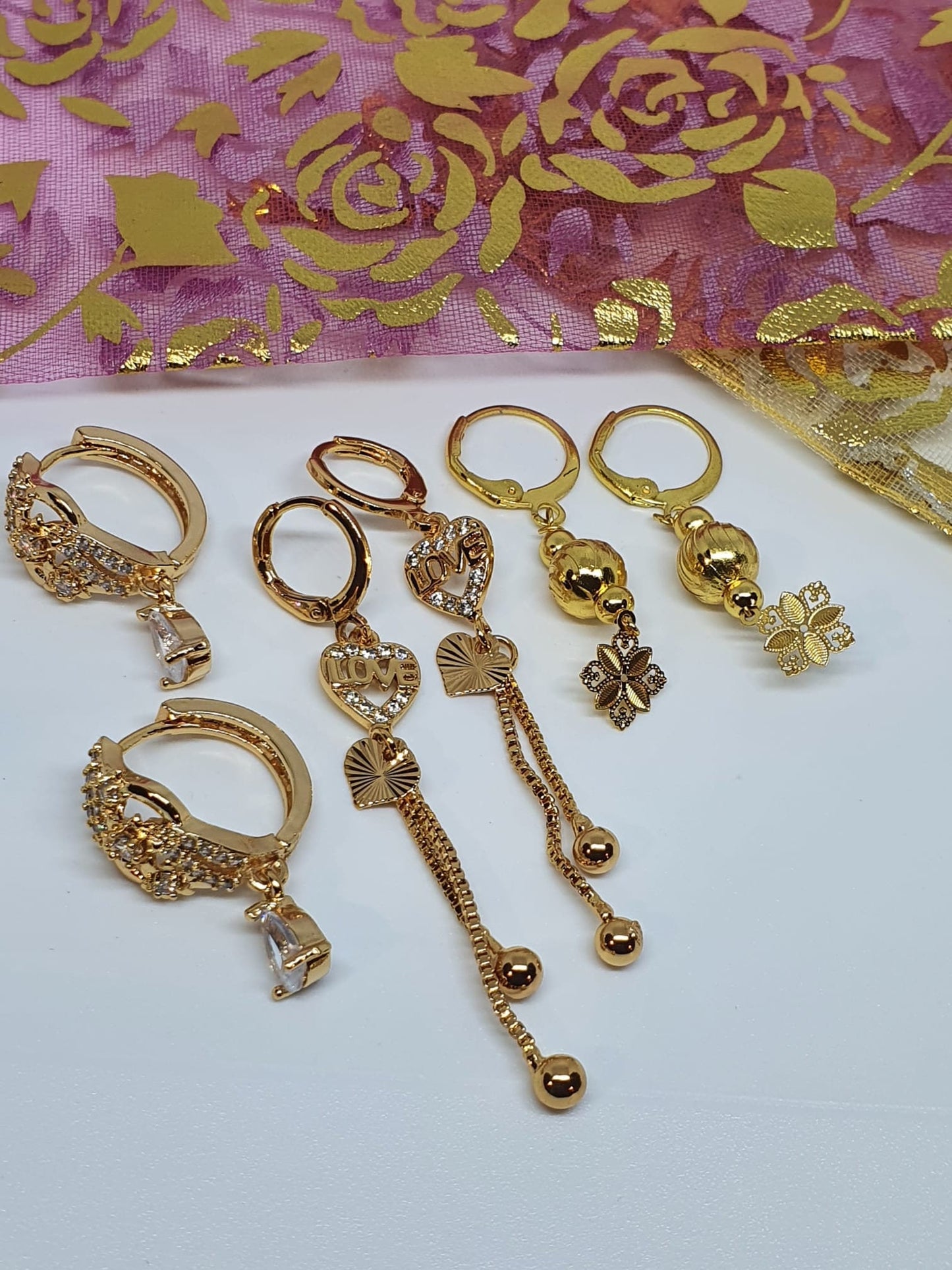 6 pieces Earrings Dangle Rhinestone Gauges Sleeper Earrings Piercing and studs