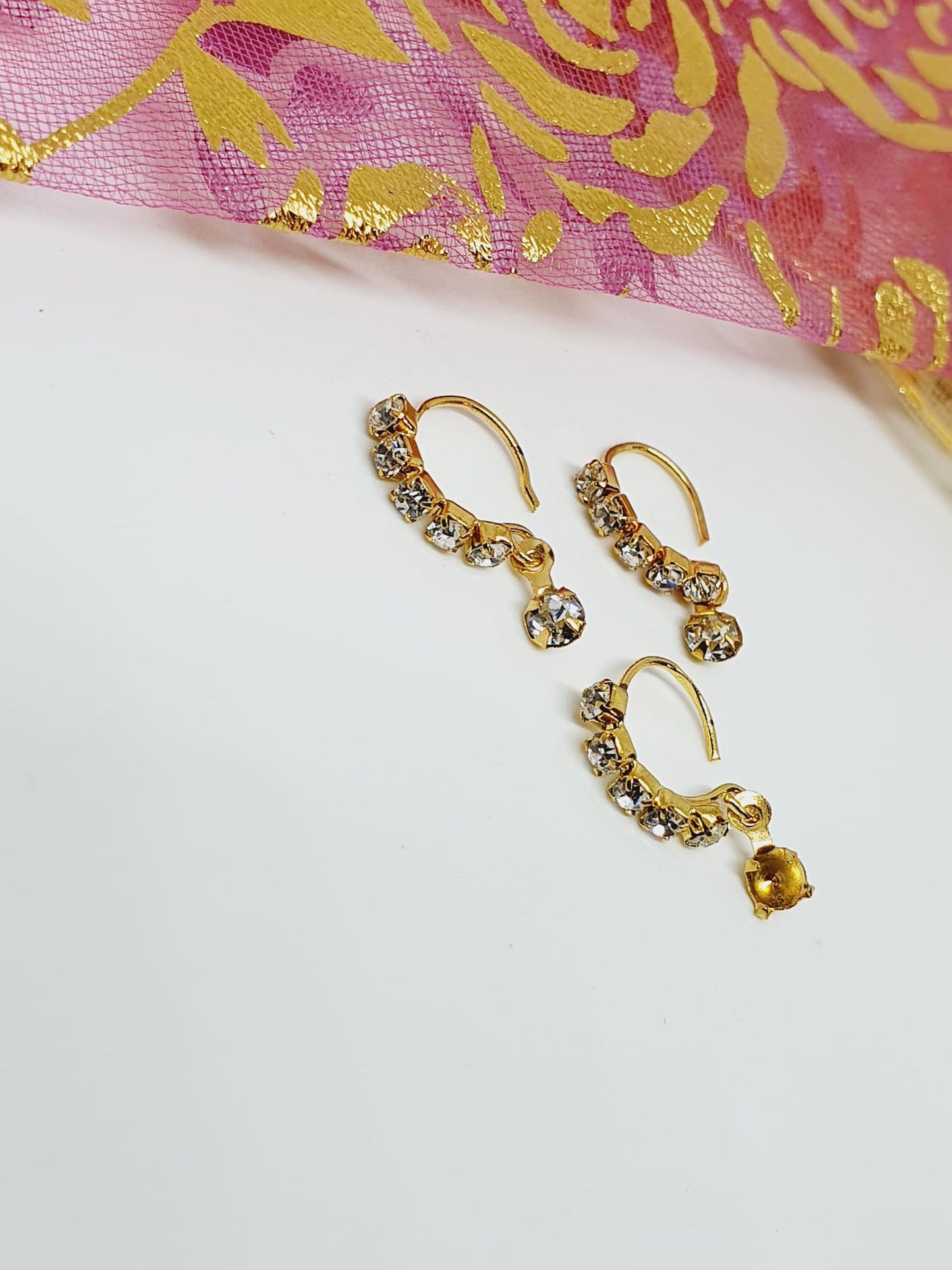 Crescent Nose Ring, Nose Piercing, 3 Pieces Clear Multi Dangle Stone Nose Ring Gold Indian Jewelry Women Pierced Nose Ring