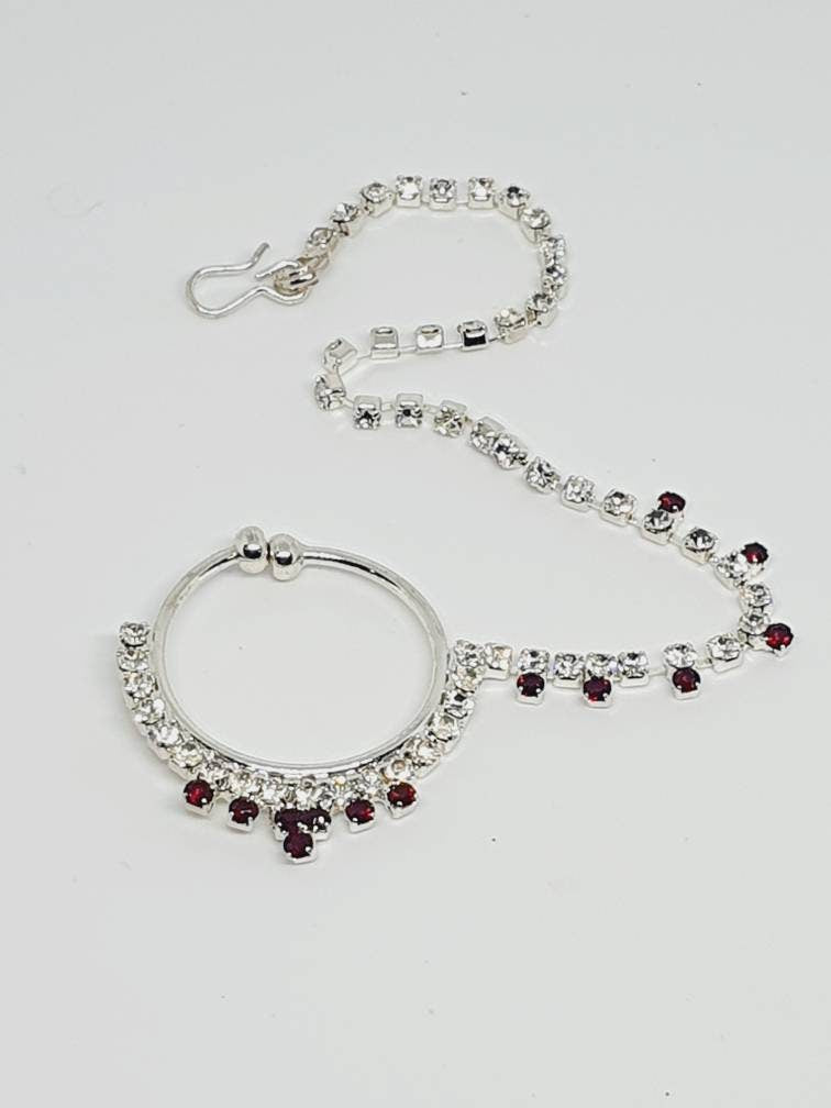 Silver Plated Rhinestones CZ Stone Nose Ring for Non Piercing