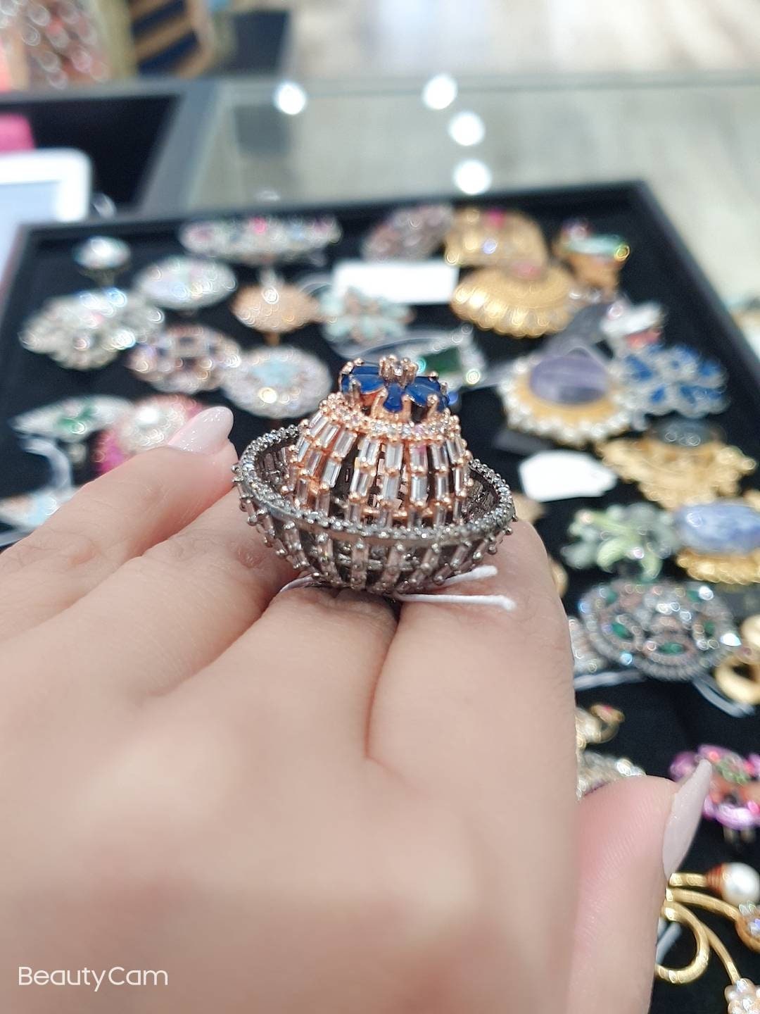 Sapphire Finger Ring Rose Gold Semi Precious Stone Ring Wedding Bridal Indian Bridal Jewelry