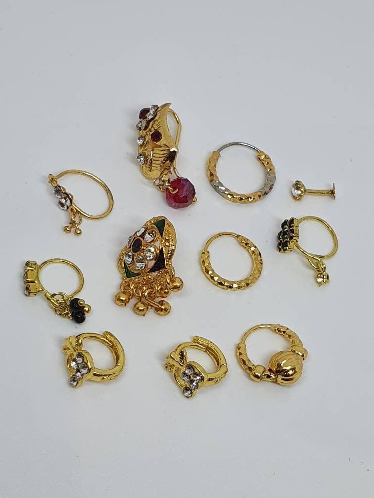 Indian Nose Ring Mixed Lot Gold Plated Nath Style dangle Nose RIng