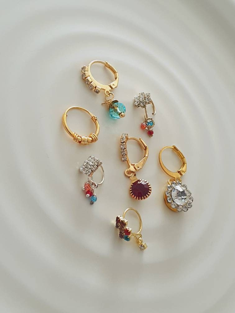 Wedding Favor, 7 Pieces Multi Dangle Nose Ring, Indian Nose Ring, Nose Hoop, Indian Nostril Hoop, Moon Jewelry, Crescent Shaped