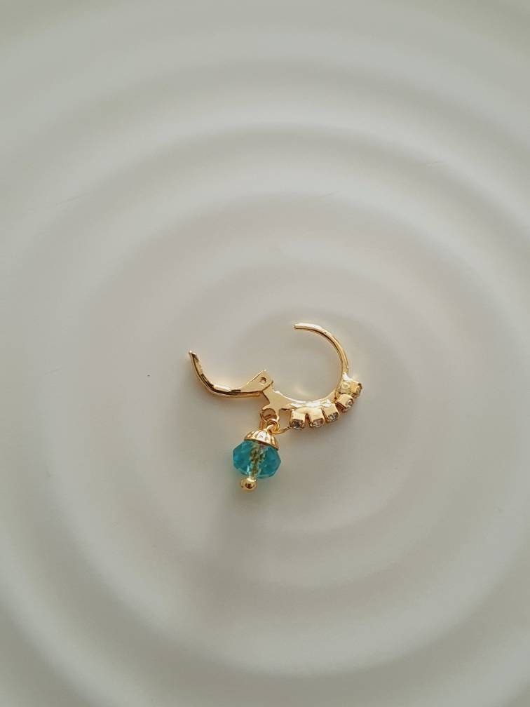 Blue Beads Nose Ring, Gold Filled Nose Hoop, Daith Earring, Tragus Hoop, Cartilage Ring, Cute Nose Ring, Unique Nose Hoop