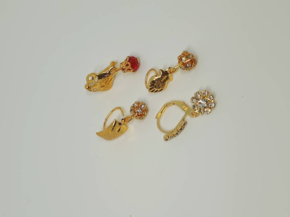 Jewelry Gift - 4 Gold Plated Nose Ring, Dangle Nose Ring, Indian Nose Ring, Bridal Jewelry, Gold, Silver, Rose gold, Wedding