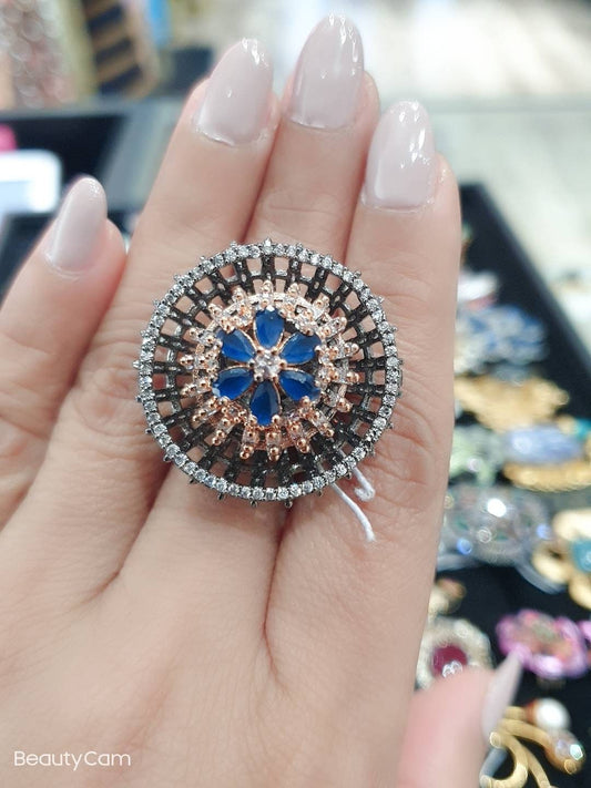 Sapphire Finger Ring Rose Gold Semi Precious Stone Ring Wedding Bridal Indian Bridal Jewelry