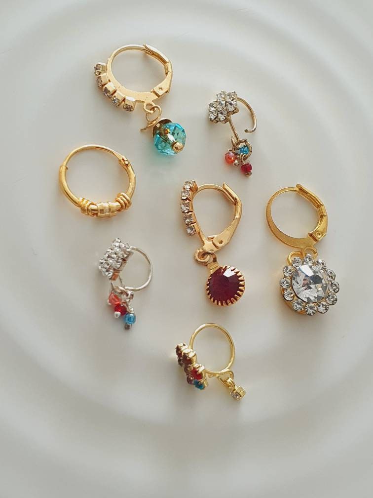 Wedding Favor, 7 Pieces Multi Dangle Nose Ring, Indian Nose Ring, Nose Hoop, Indian Nostril Hoop, Moon Jewelry, Crescent Shaped