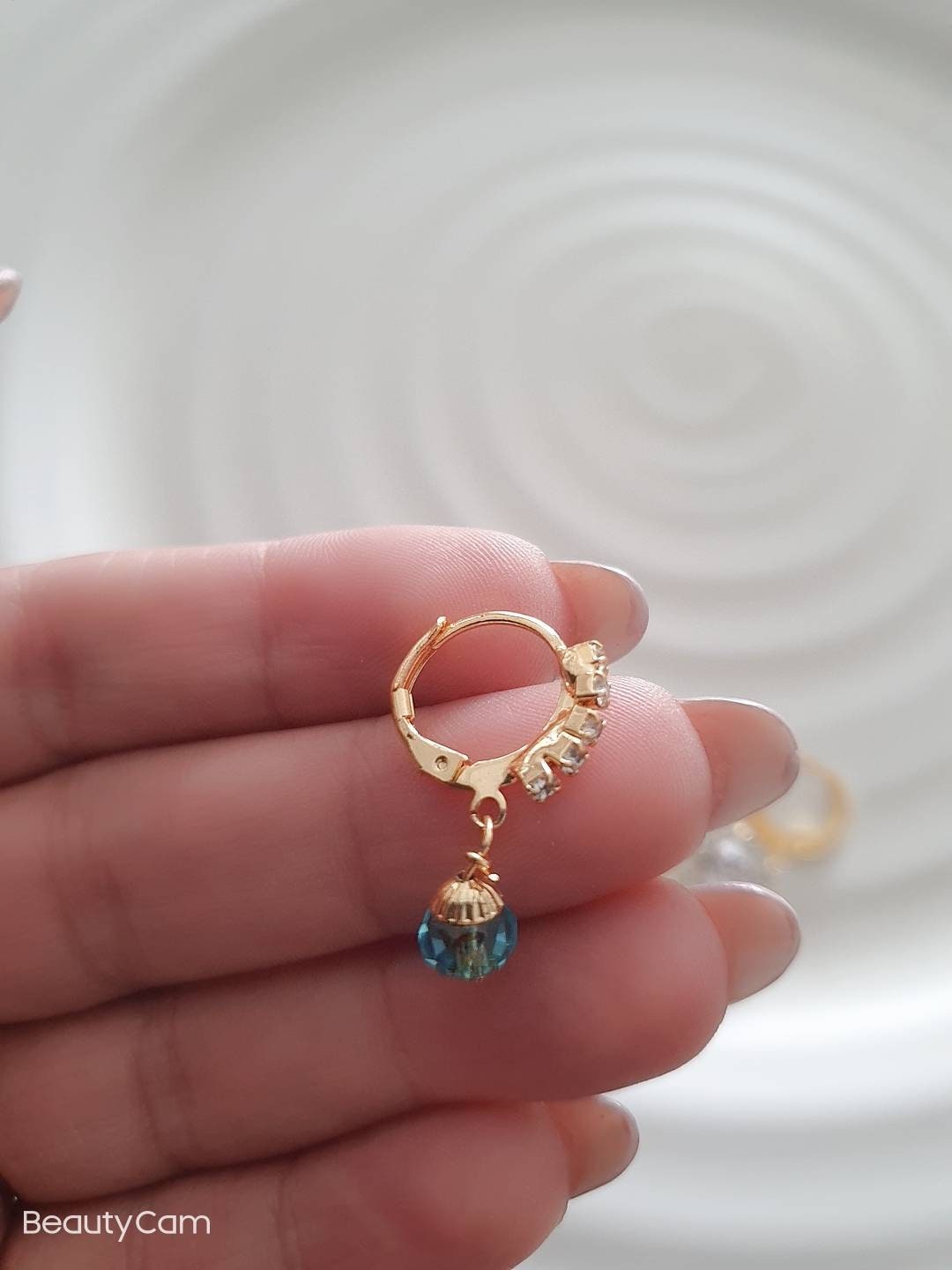 Blue Beads Nose Ring, Gold Filled Nose Hoop, Daith Earring, Tragus Hoop, Cartilage Ring, Cute Nose Ring, Unique Nose Hoop