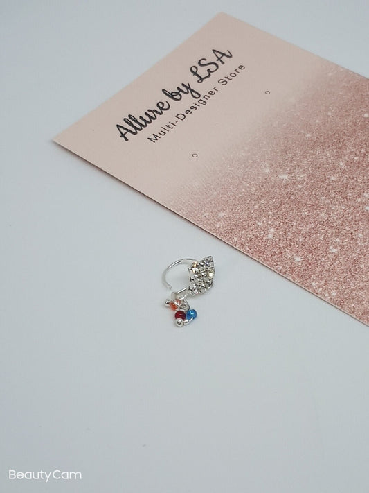 Silver Nose Ring | Multi-color Dangle Stone Nose Ring Gold Bollywood Wedding Indian Jewelry Women Pierced Nose Ring