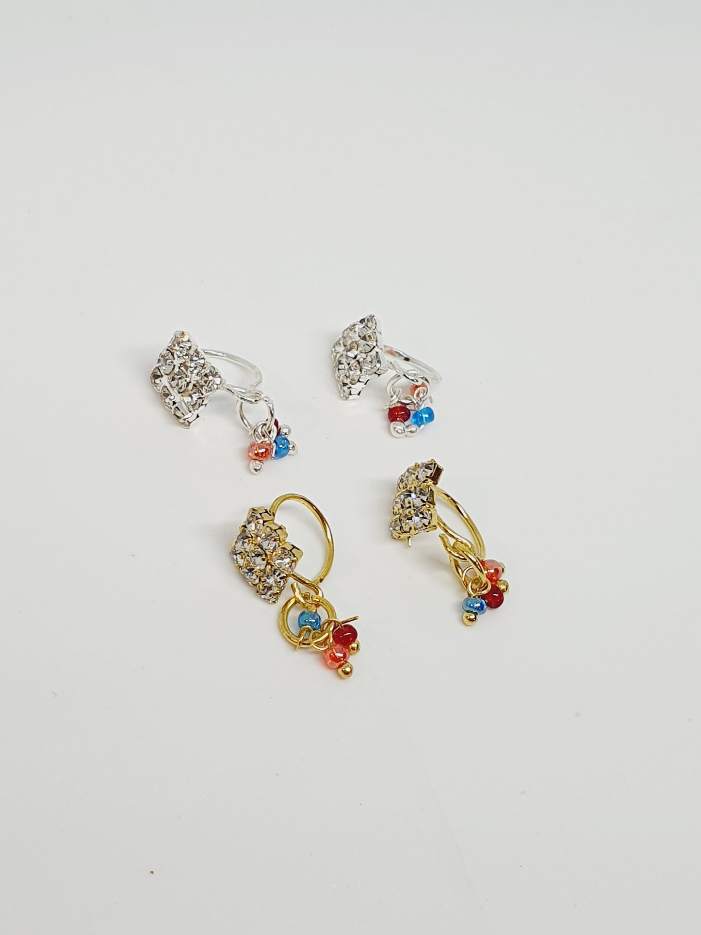 4 Pieces Clear Multi Dangle Stone Nose Ring Gold Silver Bollywood Wedding Indian Jewelry Women Pierced Nose Ring