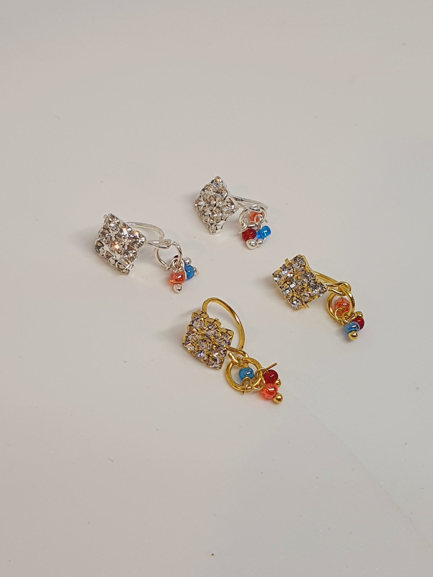 4 Pieces Clear Multi Dangle Stone Nose Ring Gold Silver Bollywood Wedding Indian Jewelry Women Pierced Nose Ring