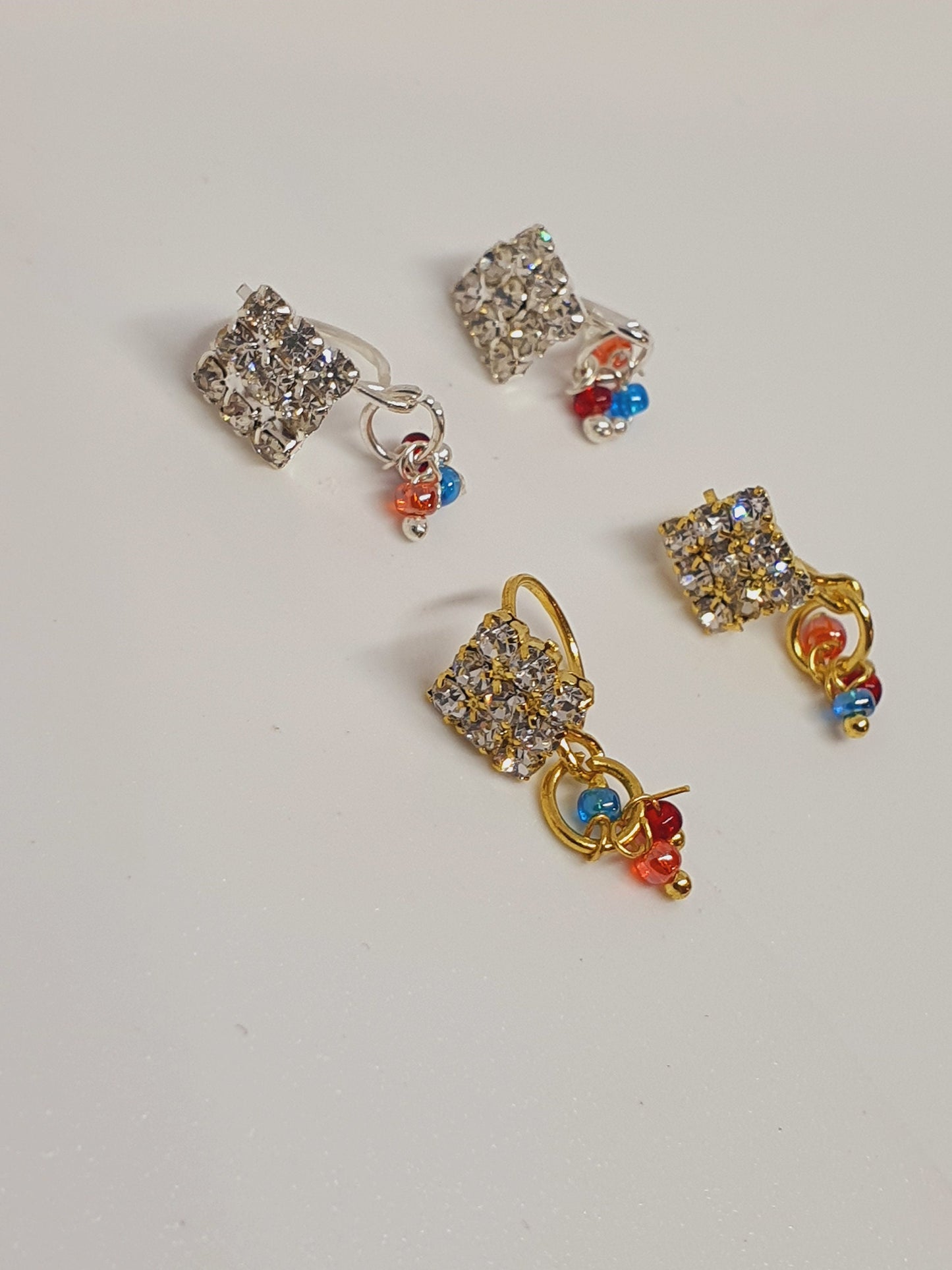 4 Pieces Clear Multi Dangle Stone Nose Ring Gold Silver Bollywood Wedding Indian Jewelry Women Pierced Nose Ring