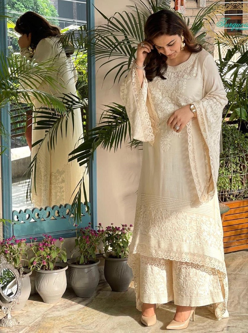 Beige Cotton Net Ari