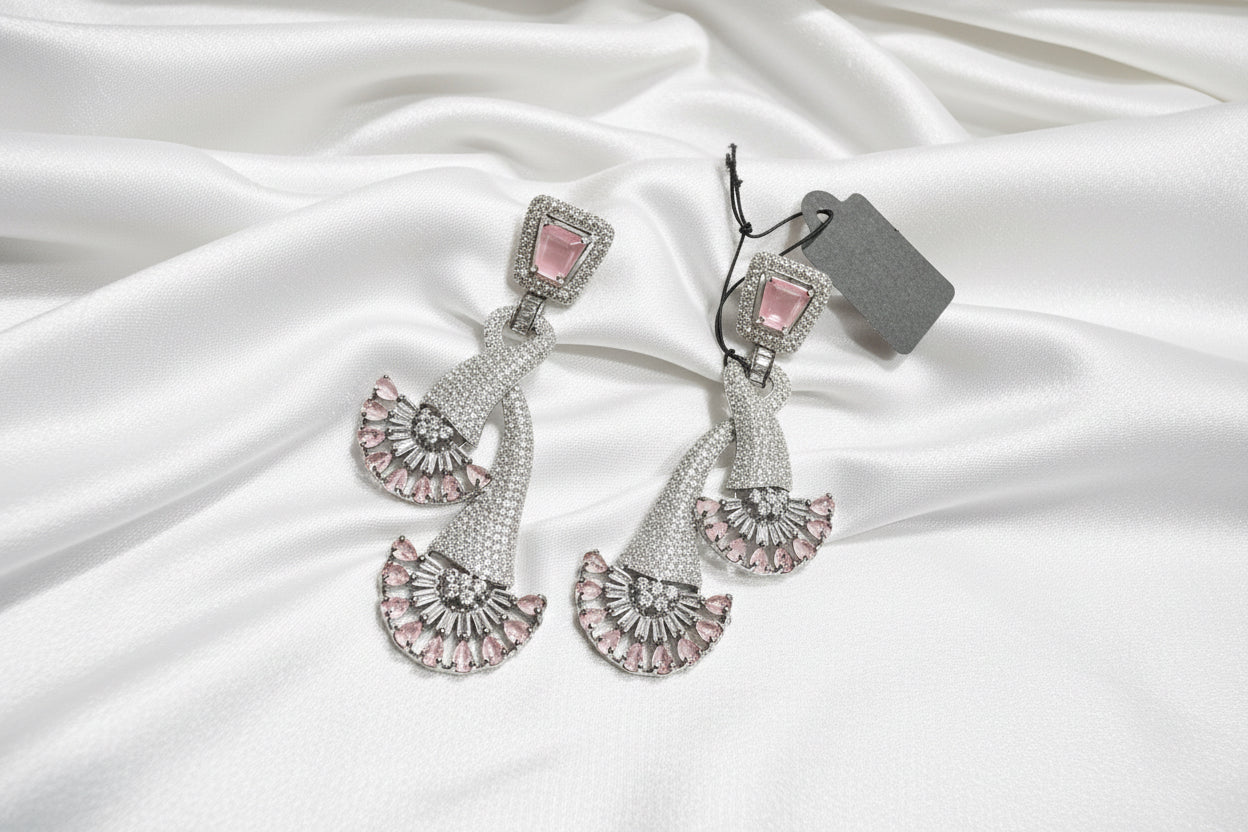 Elegant Pink American Diamond Drop Earrings