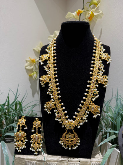 Royal Kundan Pearl Long Necklace Set