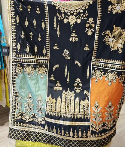 Black Silk Block Printed Shawl