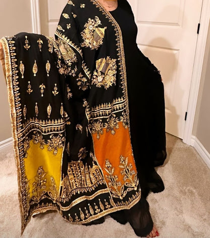 Black Silk Block Printed Shawl