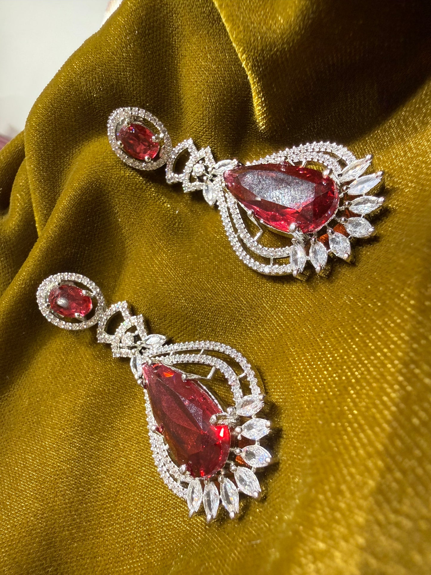 Ruby Crystal Teardrop Statement Earrings
