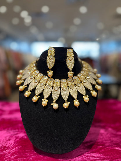 Radiant Gold-Tone Kundan Set with Pearls