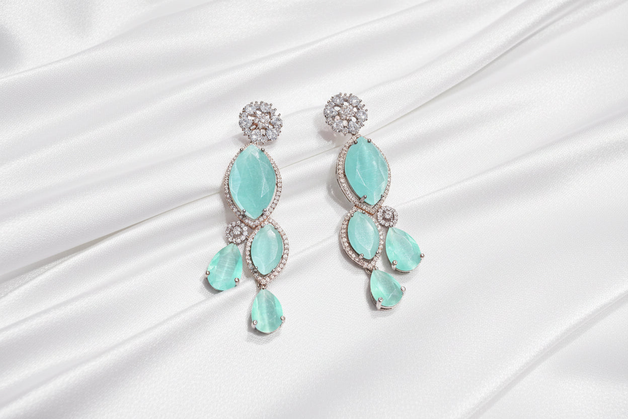Mint Green Crystal Floral Drop Earrings