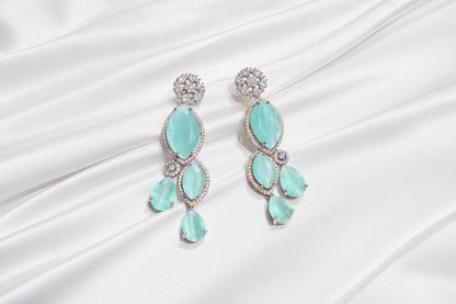 Mint Green Crystal Floral Drop Earrings