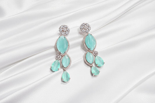 Mint Green Crystal Floral Drop Earrings