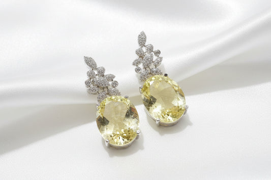 Yellow Gemstone & Diamond Drop Earrings
