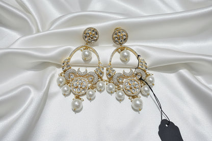 Gold Kundan Pearl Drop Statement Earrings