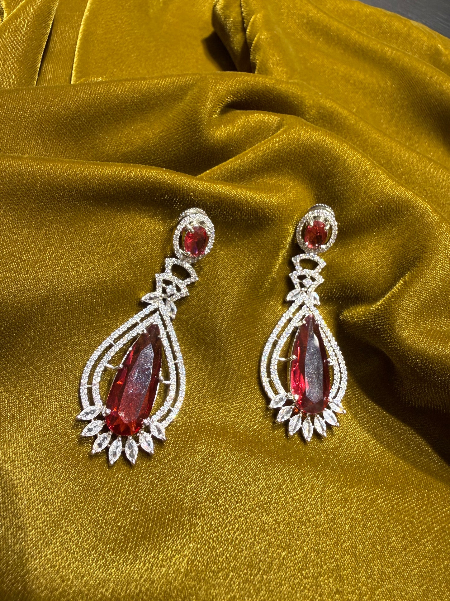 Ruby Crystal Teardrop Statement Earrings