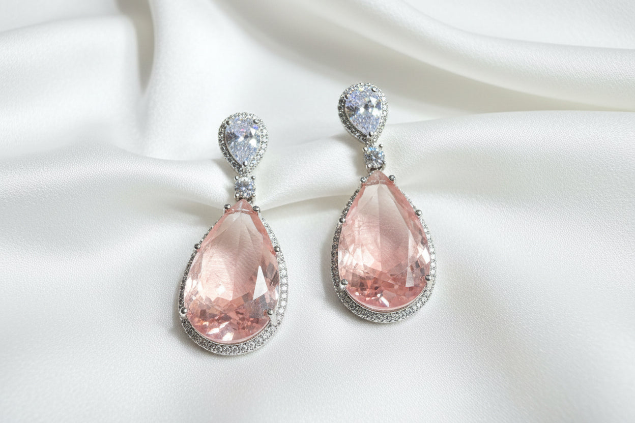 Peach Morganite & Diamond Drop Earrings