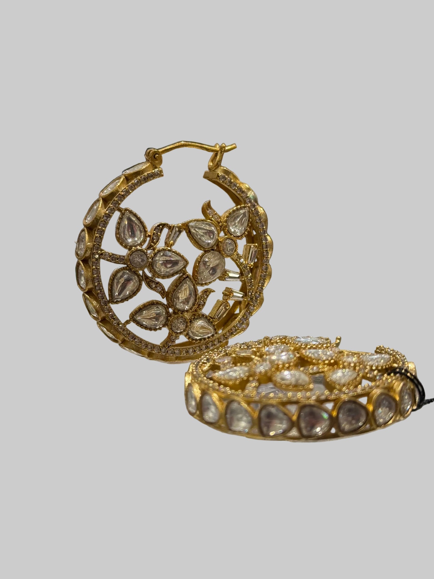 Radiant Kundan Golden-Silver Hoops