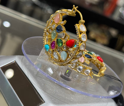 Multicolor Stone Gold Hoop Earrings