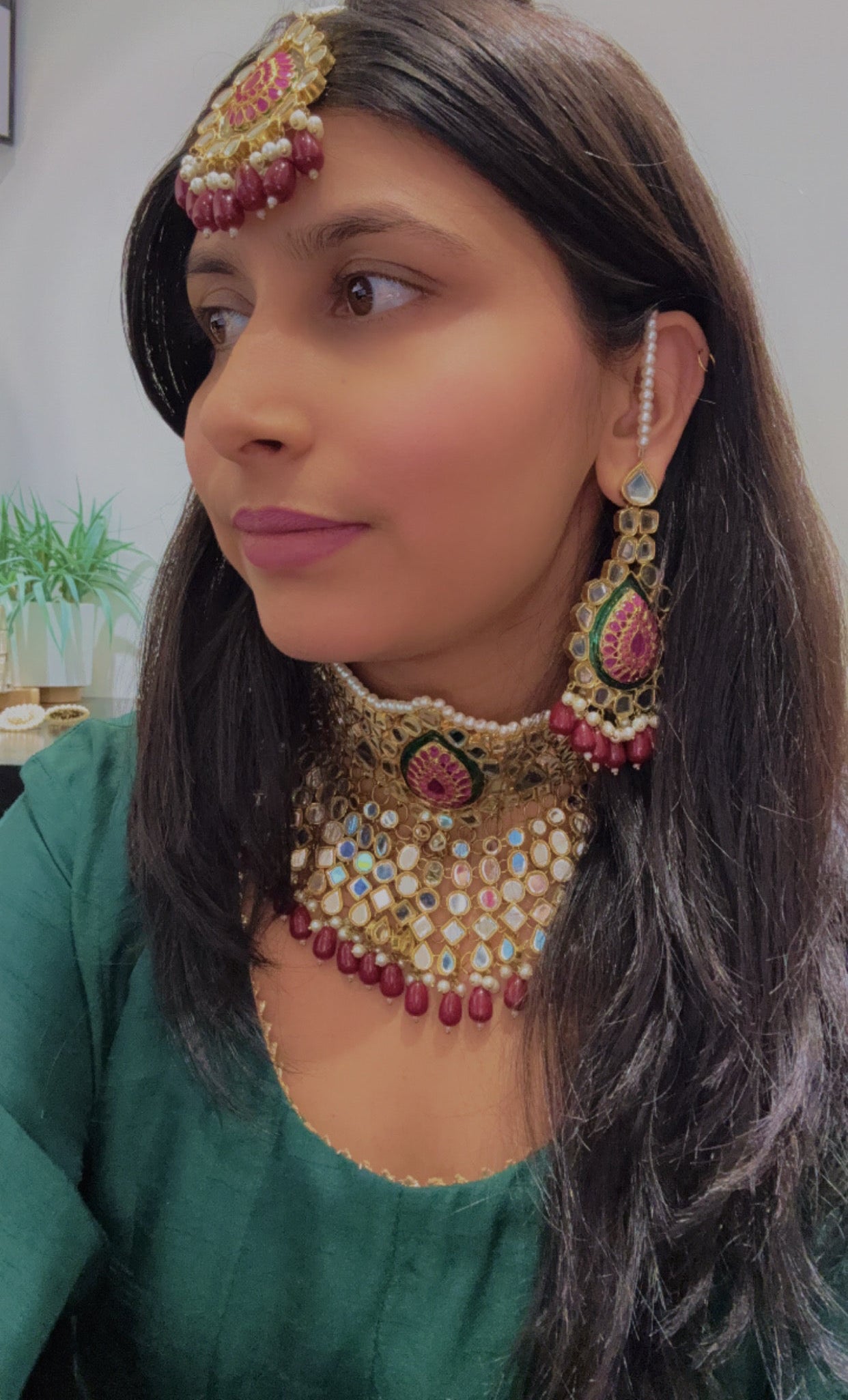 Royal Red Kundan Pearl Bridal Jewelry Set