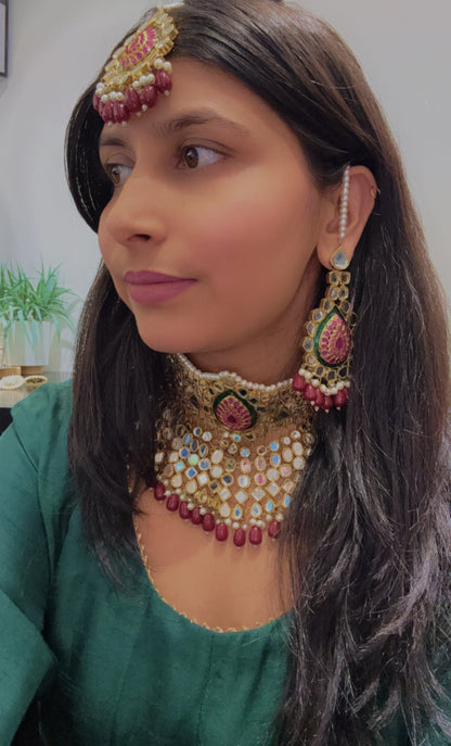 Royal Red Kundan Pearl Bridal Jewelry Set